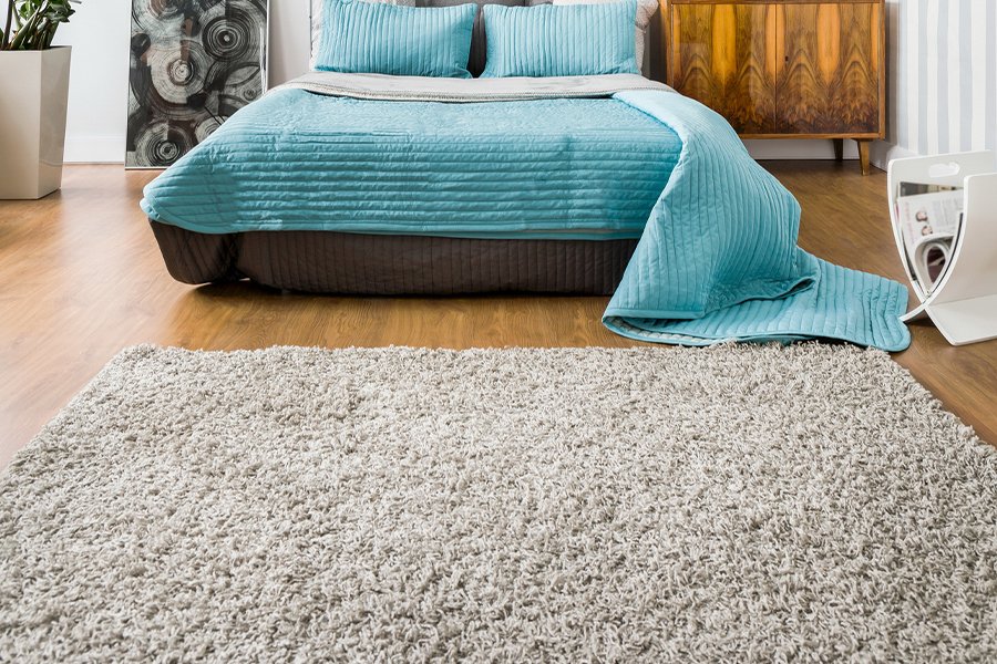 Area rug in modern bedroom